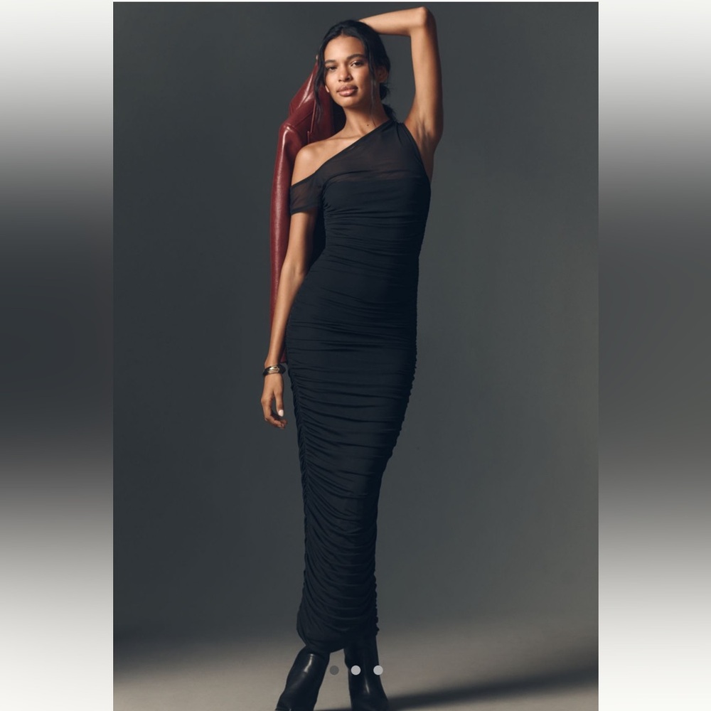 Anthropologie Black Ruched Maxi Dress